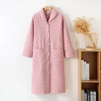 Automne hiver femmes chaud coton avec remplissage Robe dames peignoir femme à manches longues Robe de chambre Robes Simple maison vêtements 2
