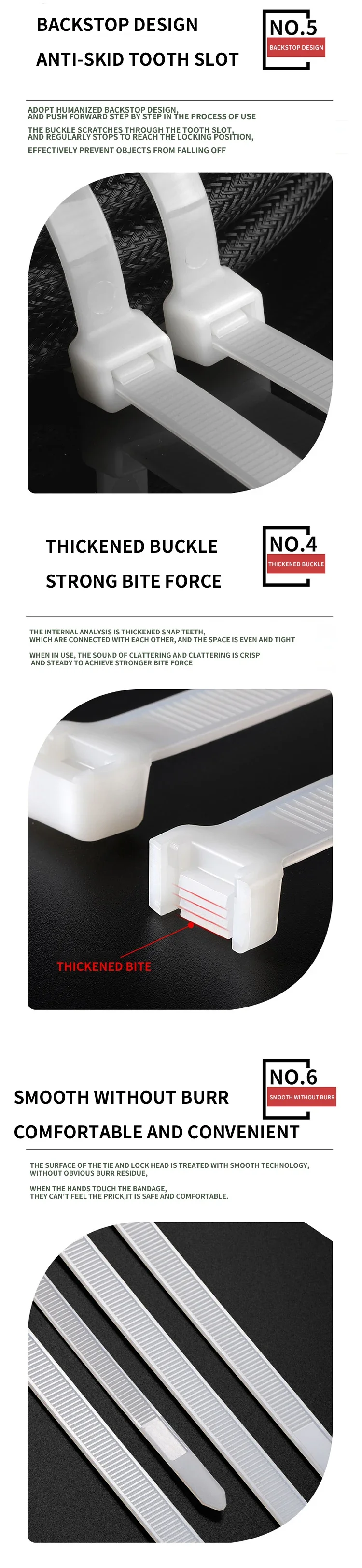 Description Picture 5 of itemPack of 1000/250Pcs Nylon Cable Tie Self-locking Wire Zip Ties Set Kit 3*100 3*150 4*200 Supply Fasteners Hardware Cable Ties