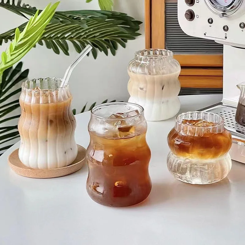 200-530ml Transparent Heat-Resistant Glass Coffee Cup Glass Latte Mug Tea Juice Milk Coffee Mug Home Water Glasses Stripe Mug