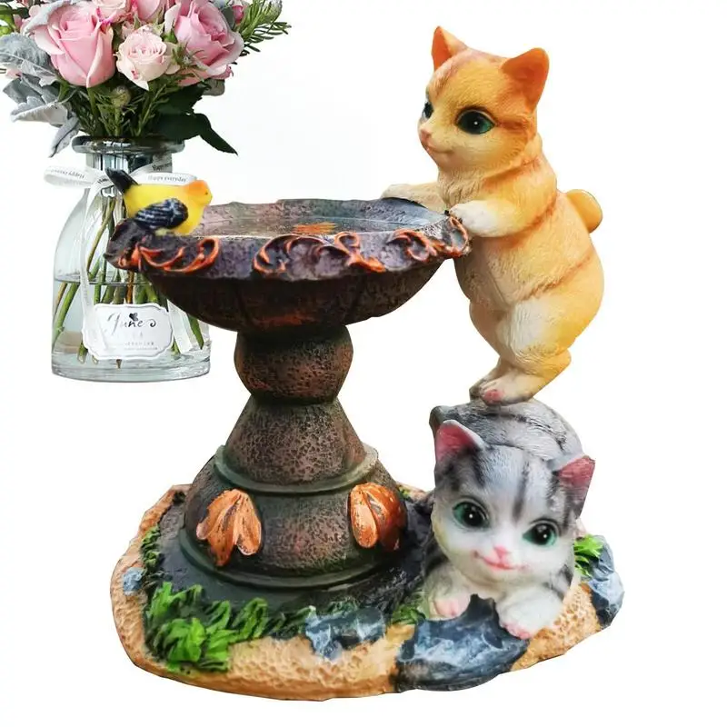 

Garden Cat Statue Figurine Decorative Resin Cat Statue With LED Lights Decorative Sturdy Outdoor Ornament With Two Cat For Patio