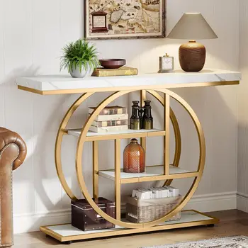 41.3" Console Table, Industrial 4-Tier Sofa Table Entryway Table,Wood Accent Tables with Storage for Living Room, Hallway, Foyer