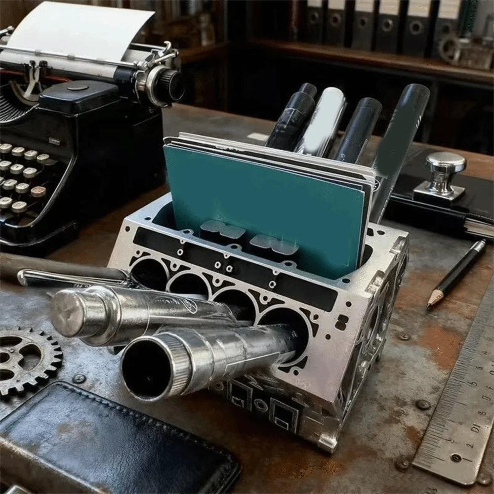 독특한 수지 엔진 모양 명함 홀더 대용량 블랙 명함 홀더 장 펜 홀더 프론트 데스크