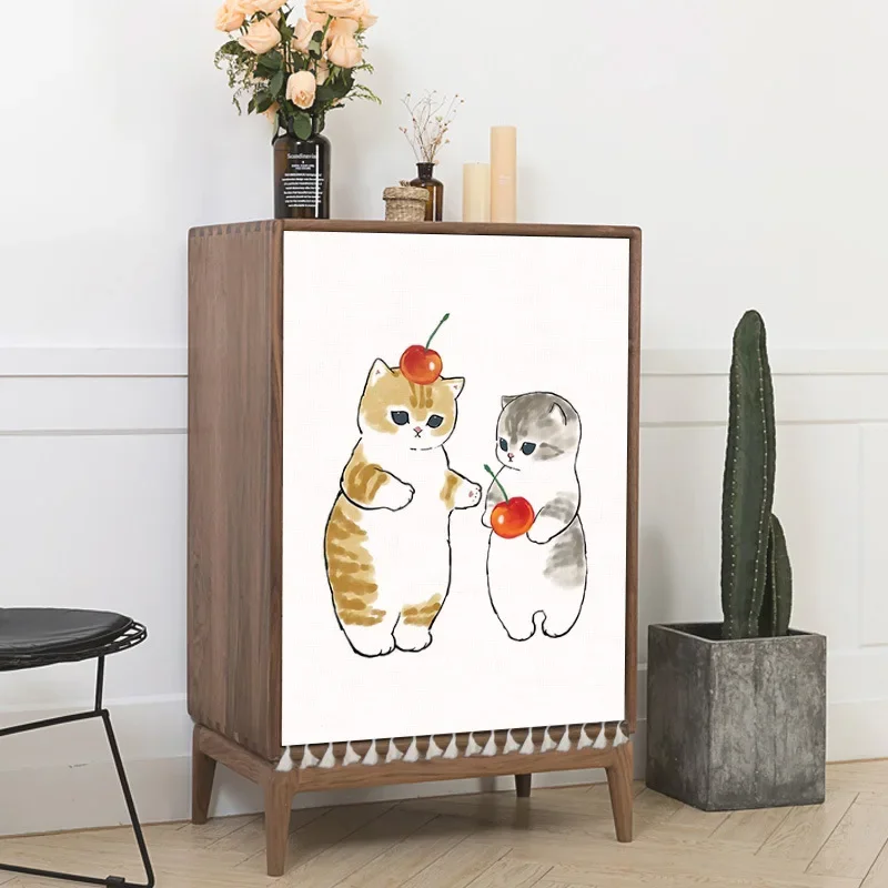 Cortinas cortas con dibujos de gatos para armarios, cortinas cortas con dibujos de animales, funda a prueba de polvo para estantes de zapatos, estantes de almacenamiento de cocina, cortinas para puert