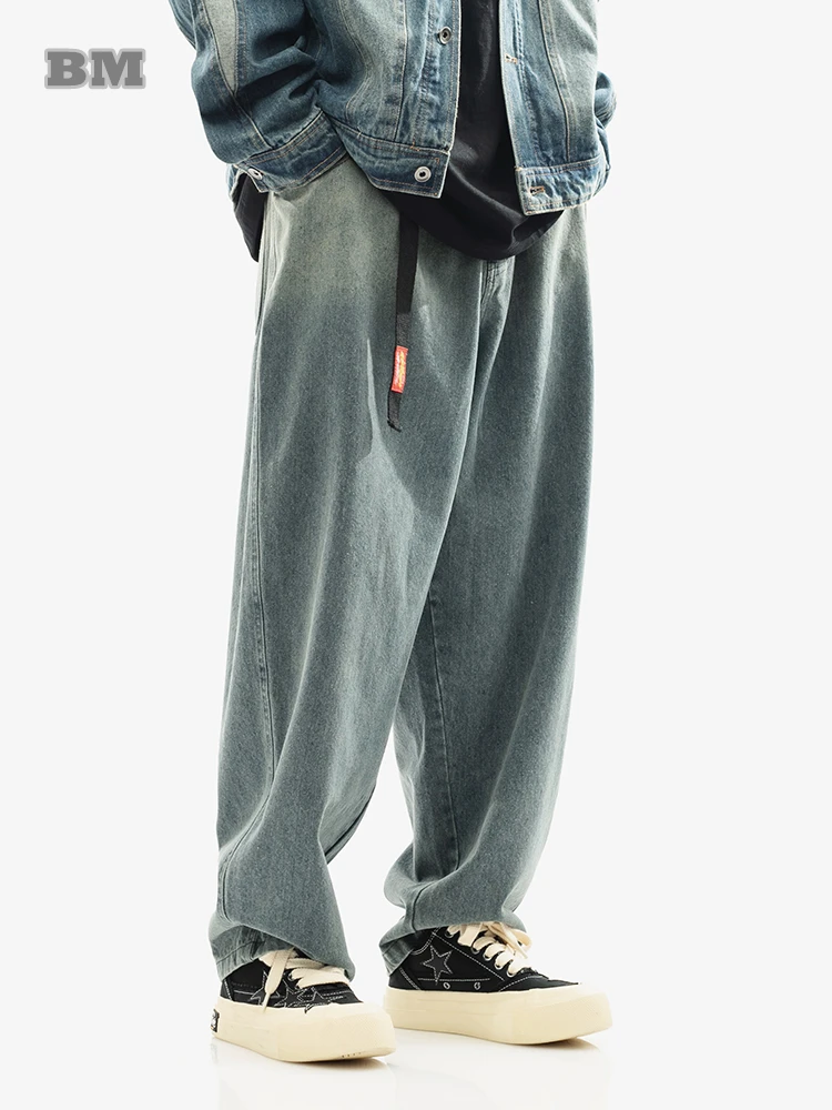 

American Trend Hip Hop Jeans For Men Harajuku Casual Denim Cargo Pants Korean High Quality Streetwear Straight-Leg Trousers Male