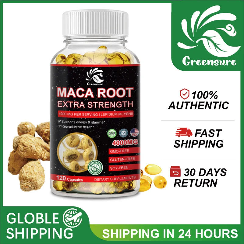 Gresure-cápsulas de raíz de Maca, 4000mg, 60/120 tapas, raíz de Maca roja, amarilla y negra