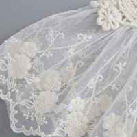 Châle en dentelle florale brodée pour femme, col faux amovible, grande écharpe plissée en mousseline de soie, nœud papillon à lacets, capelet élégant 2