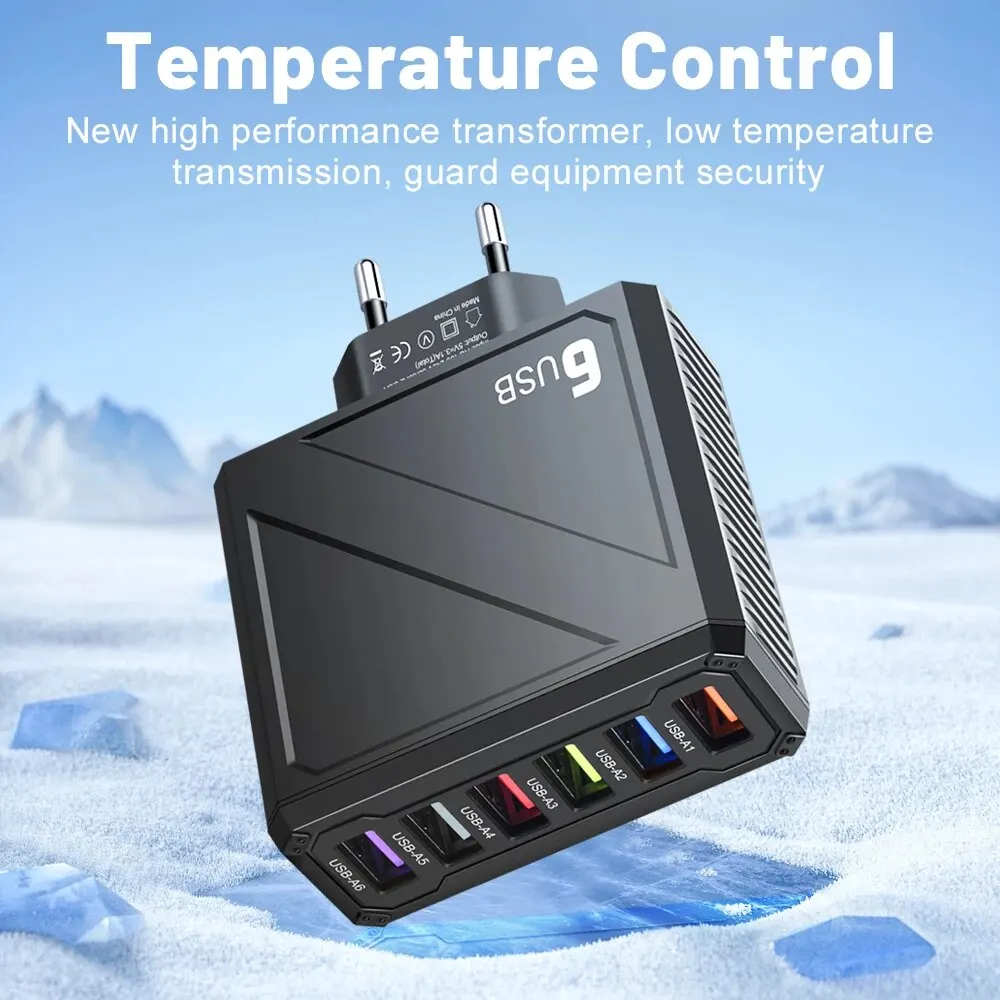 3.1A 6Ports USB Charger Fast Charging Wall Charger Quick Charge For iPhone Samsung Xiaomi Huawei Mobile Phone Adapter