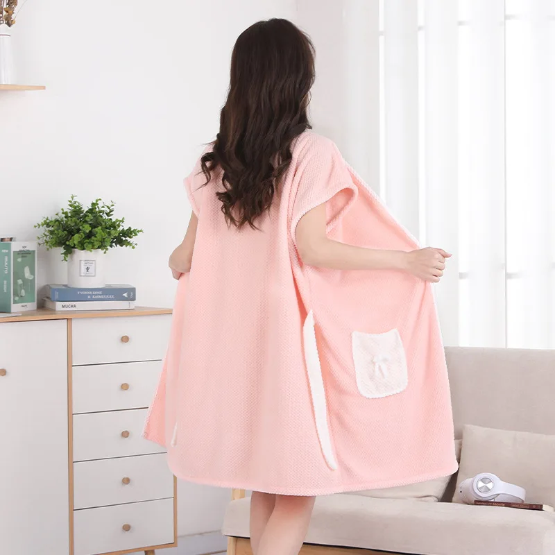 Wearable Bathrobes For Womens Girls Fast Drying Bathing Beach Spa Bathrobes Wash Clothing Absorbent Shower Bath And Gym Towel