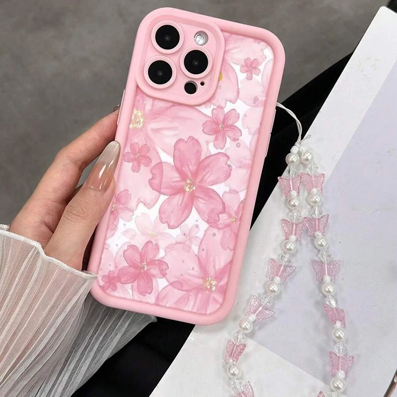 Blossom Bliss Silicone Phone Case with Butterfly Charm