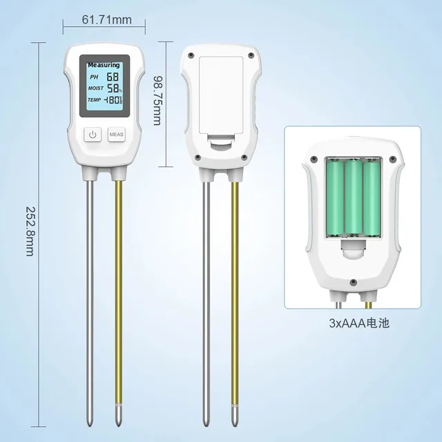 Haozee 3in1 Soil Tester PH/Moisture/Temp Digital LCD Meter Heat-resistant Metal Sensor Humidity Monitor for Flower Plants 6