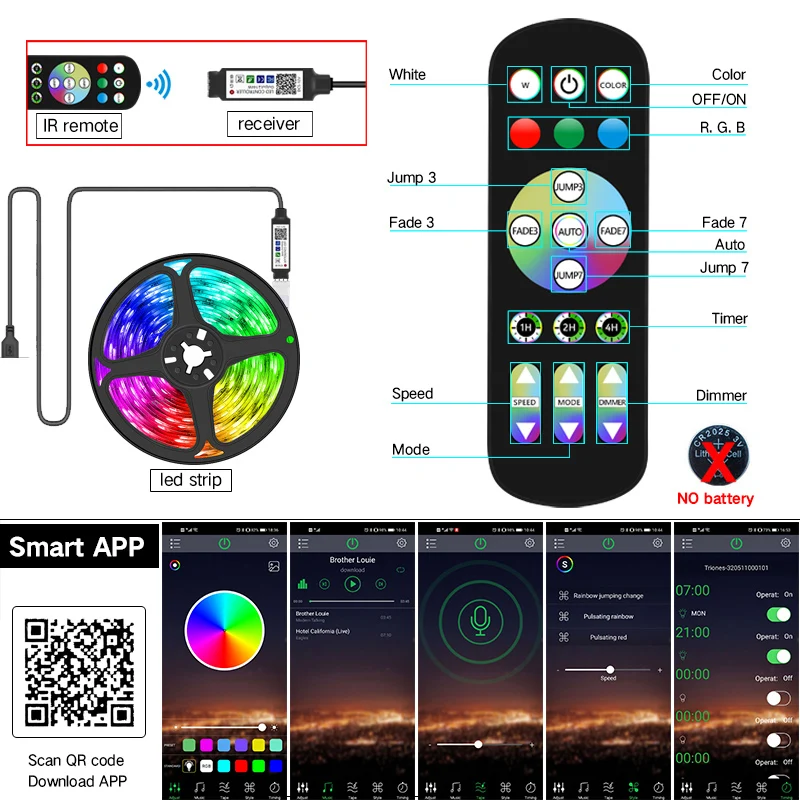 1M-30M USB LED Strip Light Bluetooth RGB 5050 5V RGB Lights Flexible LED Lamp Tape Ribbon TV Desktop Screen BackLight Diode Tape 3