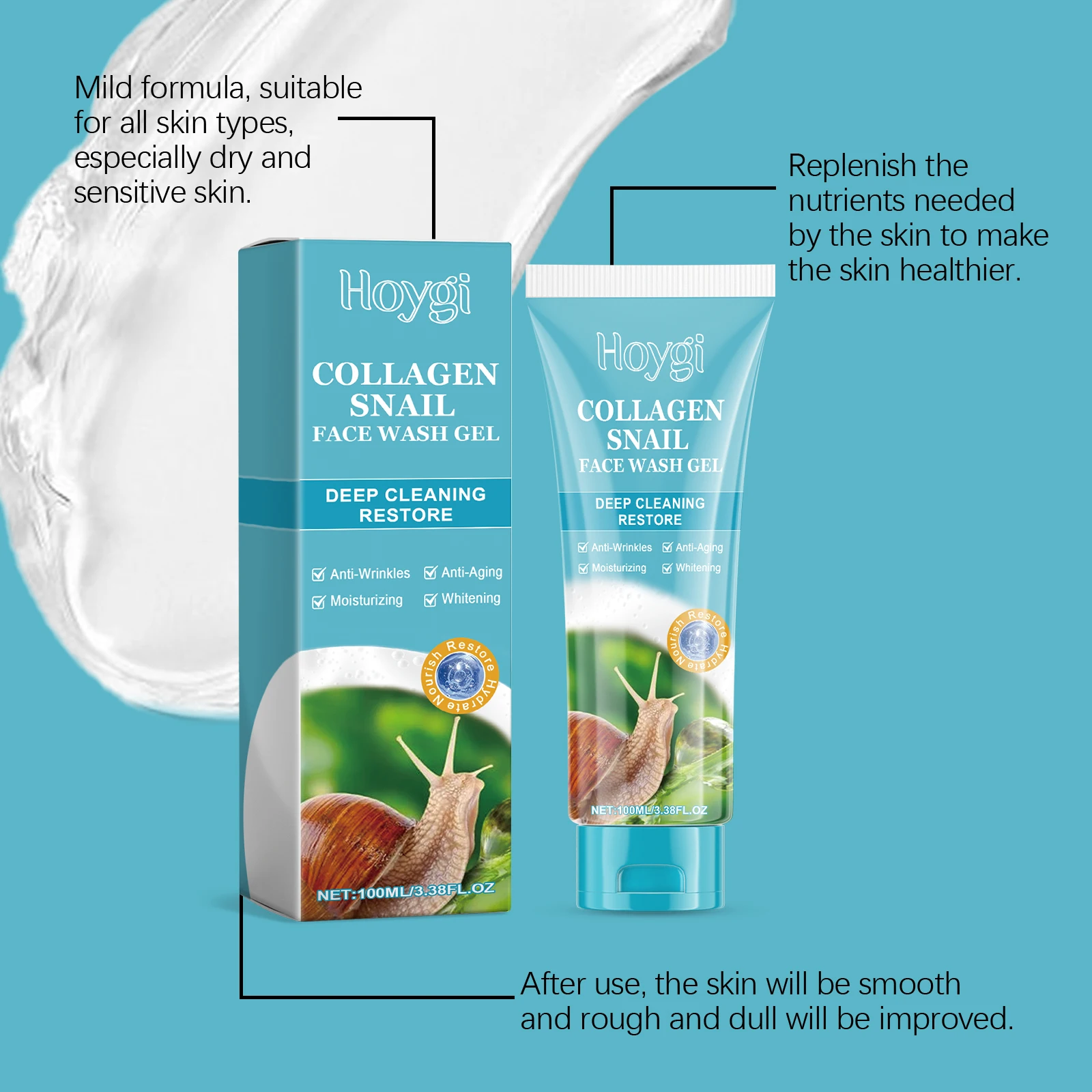 Collagen Snail Cleansing Gel Gentle Exfoliating Cleanser Shrink Pores Repair Moisturizing Cleanser Facial Skin Care Cleanser 4