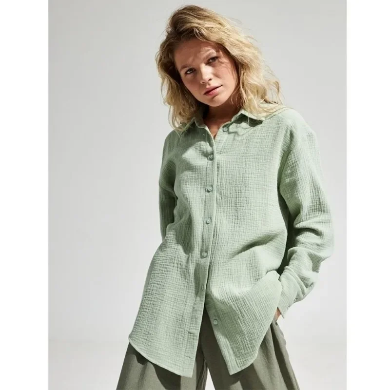 Muslin 100% Cotton Gauze Crepe For Women Shirts Blouse Turn Down