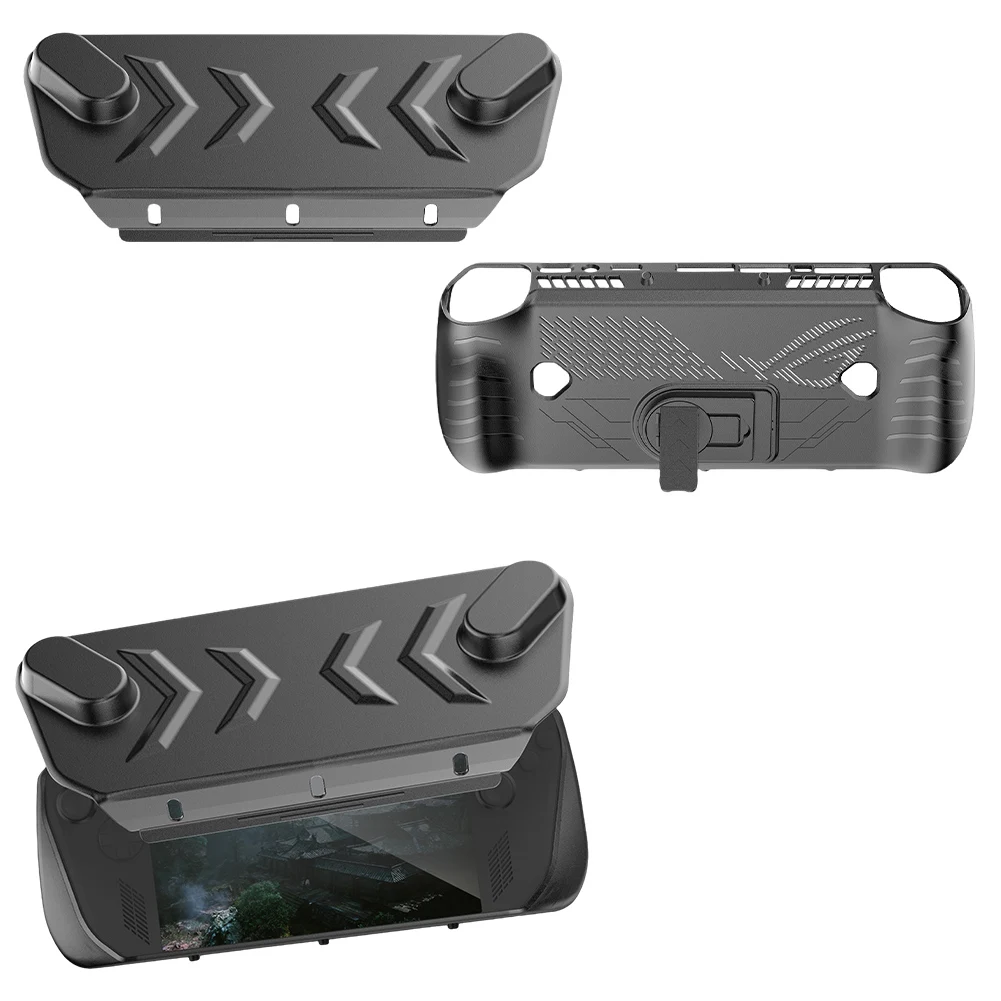 For Asus ROG Ally X Gaming Console TPU Protective Case Shockproof Protector Shell Sleeve+Top Cover With Back Stand+Tempered Film