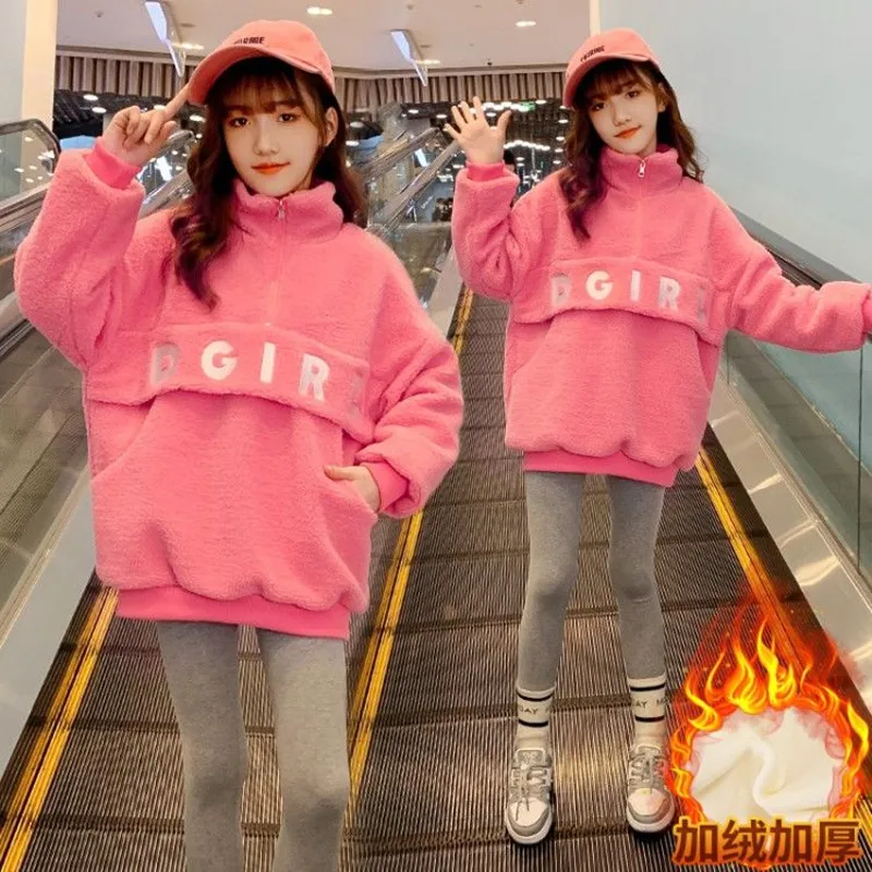 

Girls Sweatshirts Tops Overcoat Outwear 2022 Classic Thicken Warm Winter Autumn Plus Size School Children's Clothing
