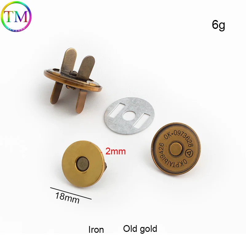 14mm 18mm Metal Gold Magnetic Buttons Snap Clasps For Materials Buckle Sewing Purse Handbag Bag Craft Wallet Parts Accessories