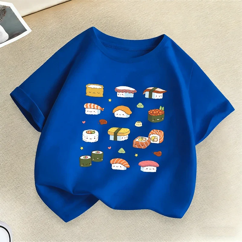 스시 프린트 키즈 티셔츠 여름 소년 소녀 캐주얼 패션 재미 있은 귀여운 편안한 반팔 탑 어린이 다채로운 티셔츠