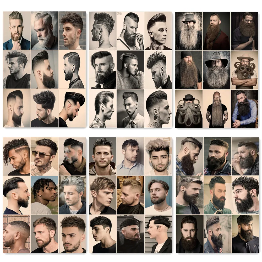 

Vintage Men's Hairstyles Poster Set for Barber Shop Wall Decor - 6 PCS of Retro Wall Art Prints Haircut & Shave Salon Painting