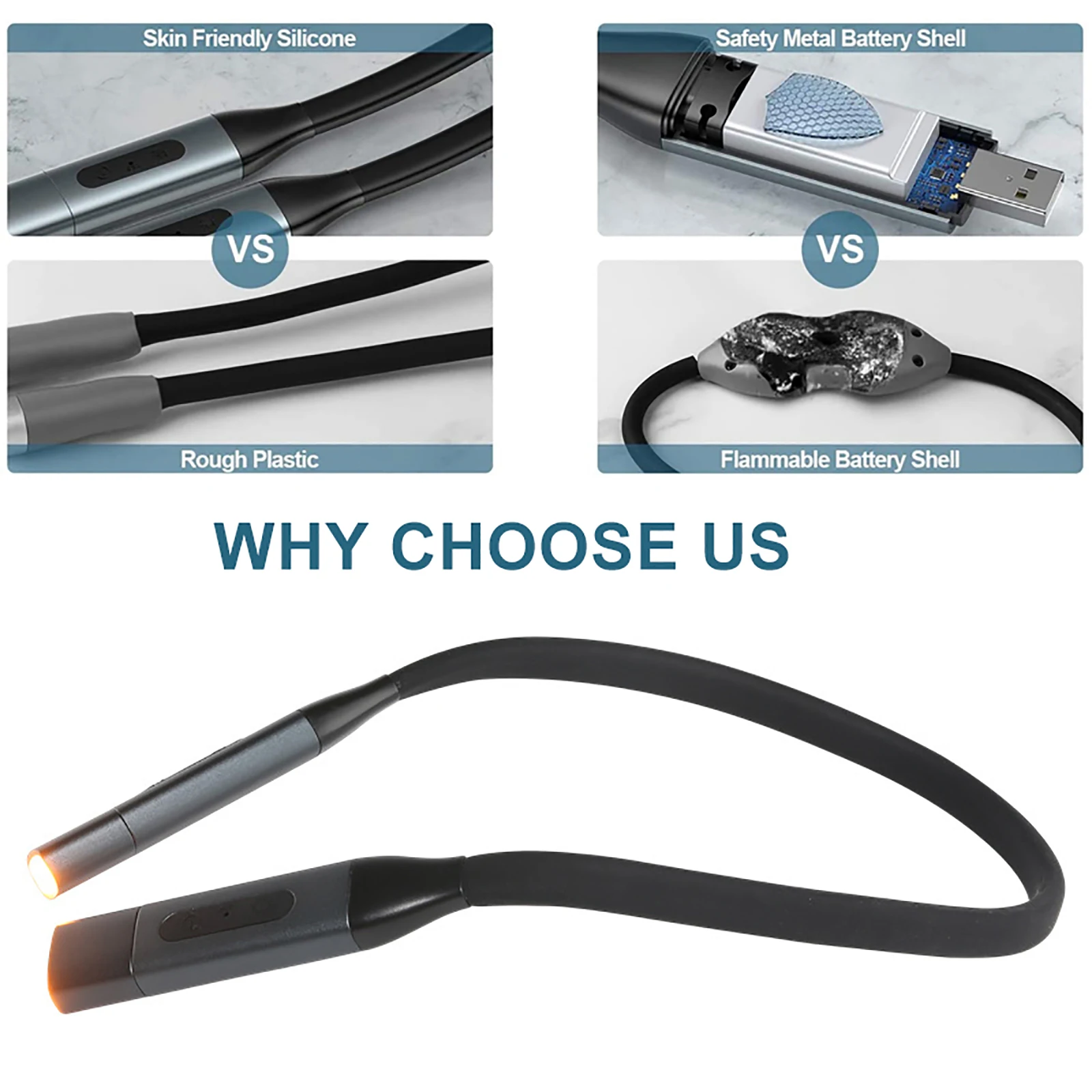 Rechargeable Hanging Neck Light Flexible Reading Light 3 Colors 8 LED Book for Reading Knitting Camping Repairing Running