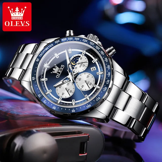 OLEVS 2945 Top Brand Men Watch Multi functional Waterproof Timing Code Watch Moon Phase Clock Luxury Sports Men Quartz Watch