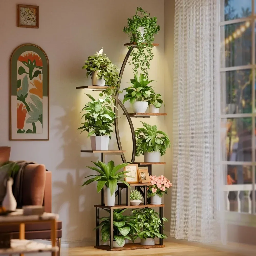 y Plant Stand Indoor with Grow Light, 8 Tiered Tall Plant Shelf for Indoor Plants Multiple, 65" Large Plant Shelves