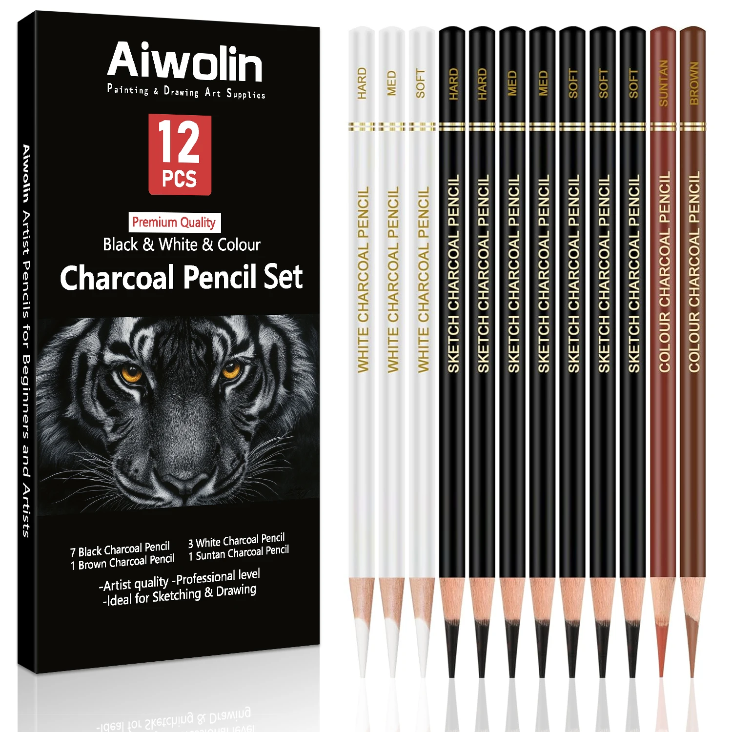 6/8/12 Carbon Bleistift Professionelle Weiß Holzkohle Highlight Bleistift Weiß/Schwarz/Farbe Carbon Skizze Bleistift Kunst Zeichnung werkzeuge – Detail 6