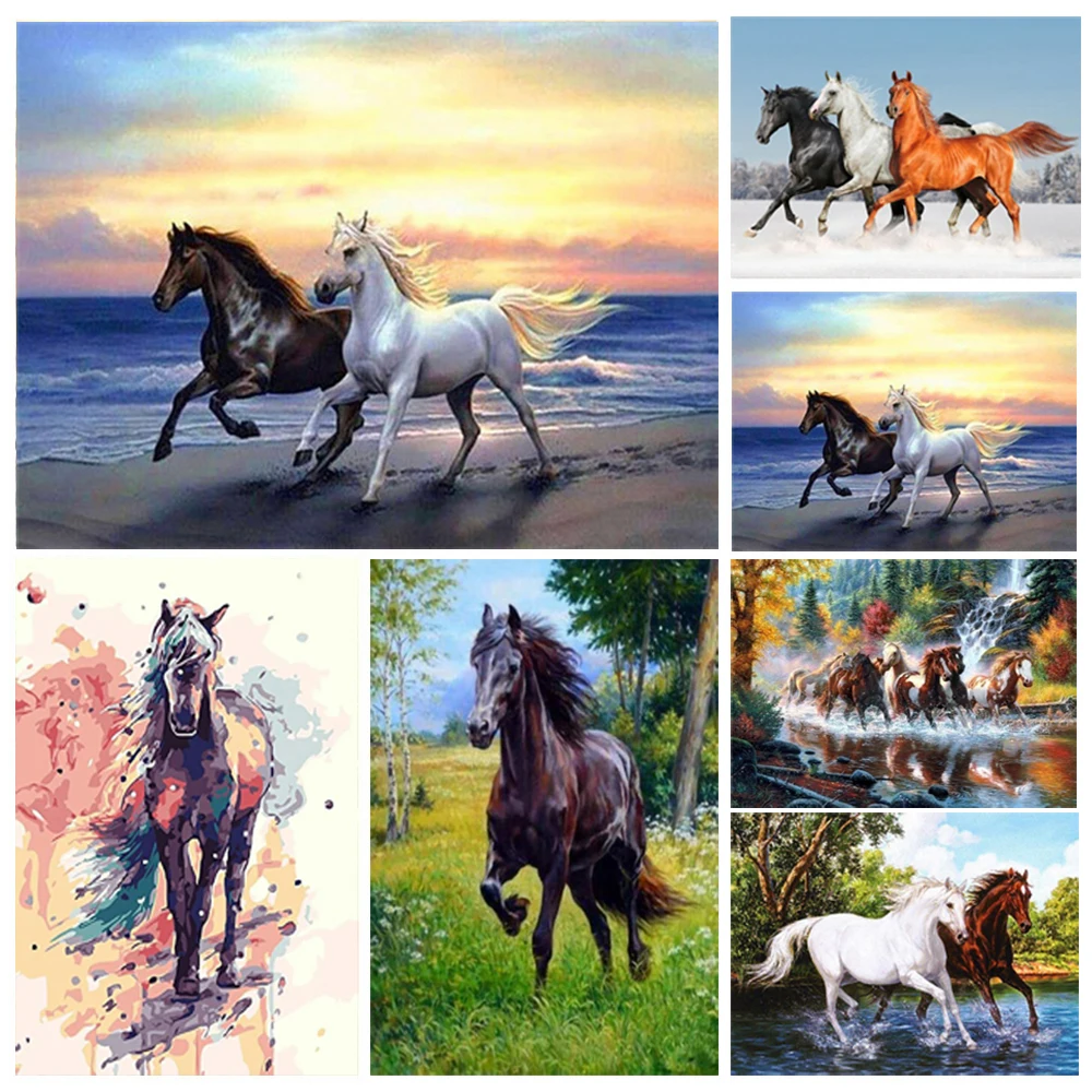 5D Diamond Painting Horse Animal Rhinestone Picture Cross Stitch Kit Full Round DIY Mosaic Art Diamond Embroidery Home Decor Gif