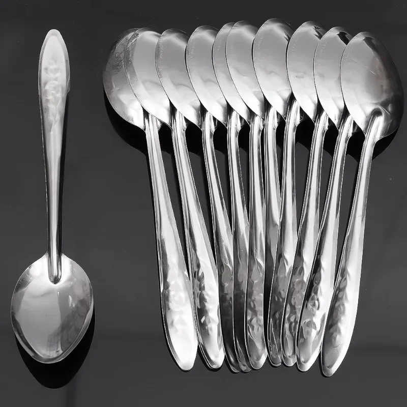 Silver Stainless Steel Spoon Creative Long Handle Rose Pattern Spoon Ice Cream Dessert Watermelon Scoops Kitchen Tableware stainless steel spoon