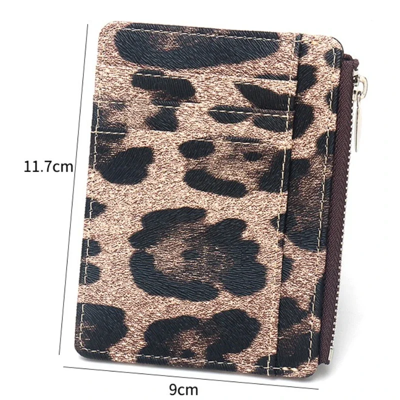 New Leopard Pattern Leather Small Zipper Coin Purse for Women & Men Slim Card Wallet Business Credit Card Holder Bag Nice Gifts