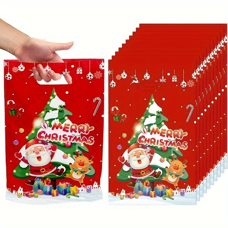 50er-Pack wiederverwendbare dekorative Geschenktüten aus Kunststoff für Weihnachten, Geburtstage, Geschäftsveranstaltungen – Partygeschenk- und Geschenkverpackung für Zwecke