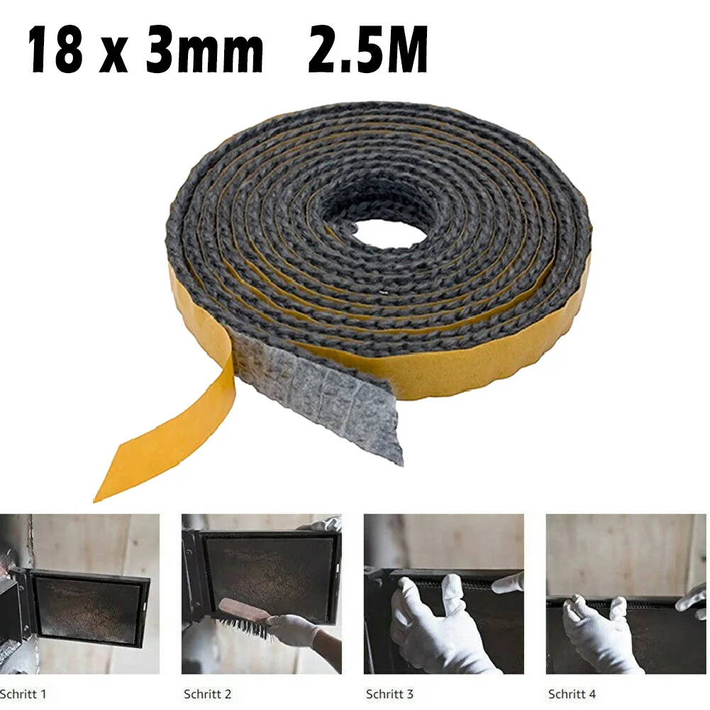 2.5M Black flat stoves rope self adhesive glass chimney door stove fireplace sealing tape gasket cord 18 X 3mm