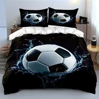 Ensemble de housse de couette à motif de football avec motif d'eau éclaboussante, literie en polyester colorée à impression numérique avec fermeture à glissière pour cadeaux pour enfants 2