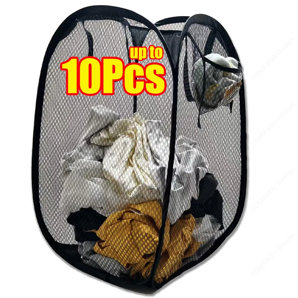 1-10Pcs Collapsible Laundry Basket Dirty Clothes Mesh Pop Up Hamper Storage Basket Toy Storage Bag for Home Bathroom Dorm Travel 1