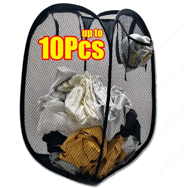 1-10Pcs Collapsible Laundry Basket Dirty Clothes Mesh Pop Up Hamper Storage Basket Toy Storage Bag for Home Bathroom Dorm Travel 1