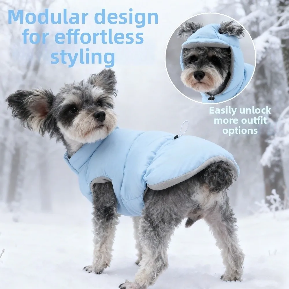 따뜻한 강아지 다운 재킷 귀 구멍이 있는 두꺼운 편안한 겨울 코튼 코트 추위 방지 양털 강아지 옷 야외 산책복