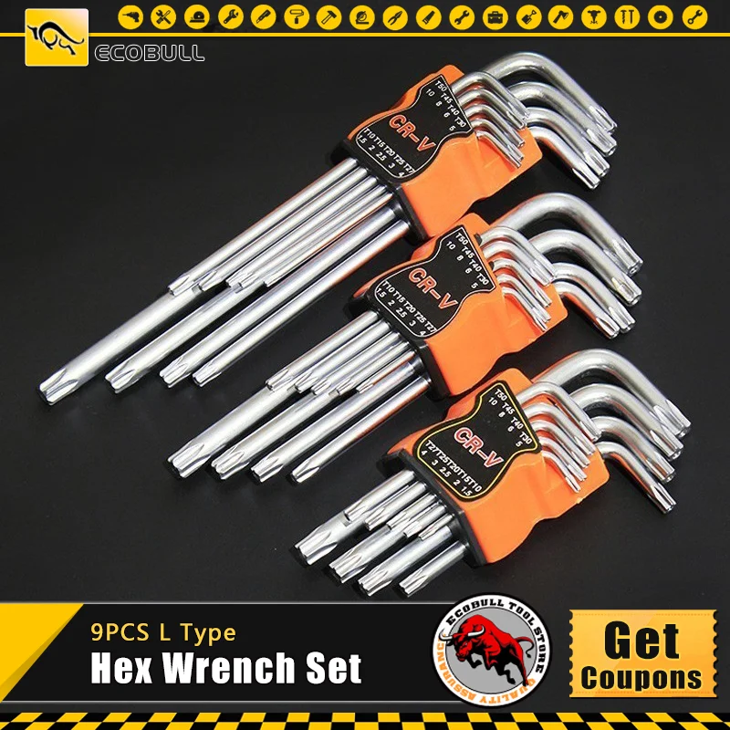 Juego de llaves hexagonales de doble punta, destornillador de 9 piezas tipo L, llave Allen, bola plana hexagonal, Torx, cabeza de estrella - AliExpress