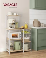 VASAGLE Baker's Rack, Microwave Stand, Kitchen Storage Rack with Wire Basket, 6 Hooks, and Shelves, for Spices, Pots 1