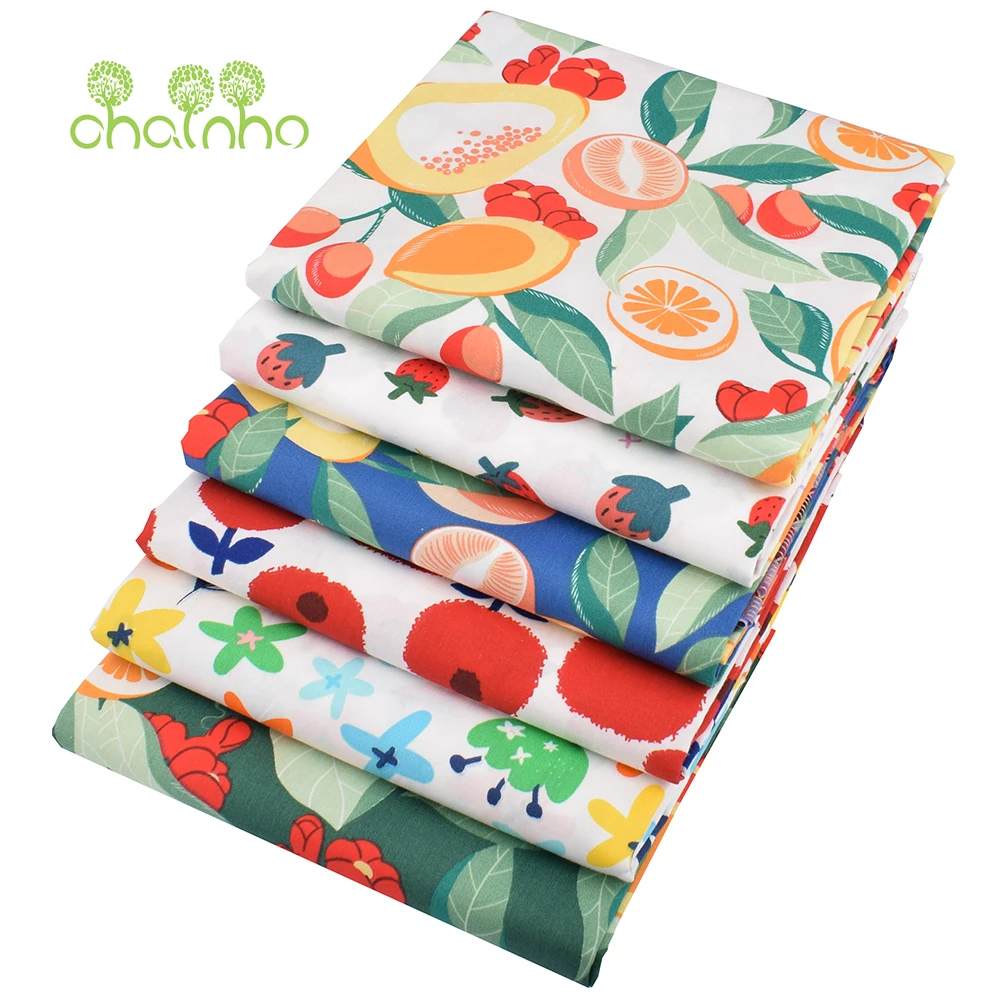 Chainho,Printed Twill Weave Cotton Fabric,DIY Sewing Quilting Material,Patchwork Cloth,6 Designs Series,2 Sizes,15C375