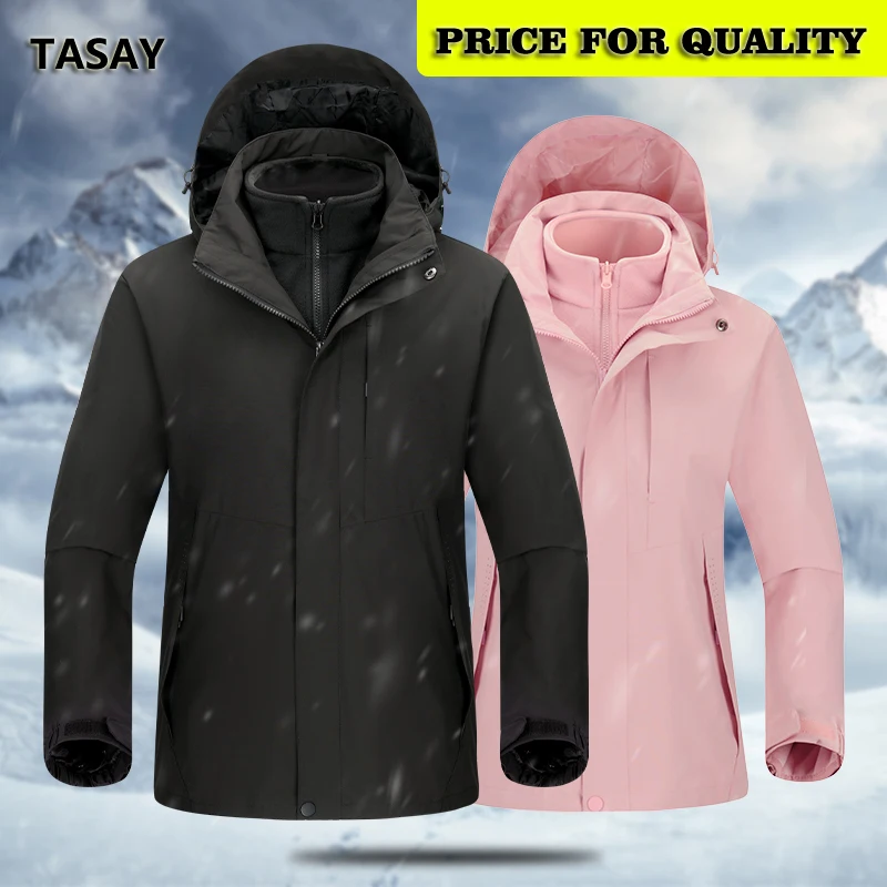 

Outdoor Jackets 3 In 1 Spring Winter Warm Hooded Jacket For Men Women Windproof Waterproof Wear-resisting Hiking Climbing Coats