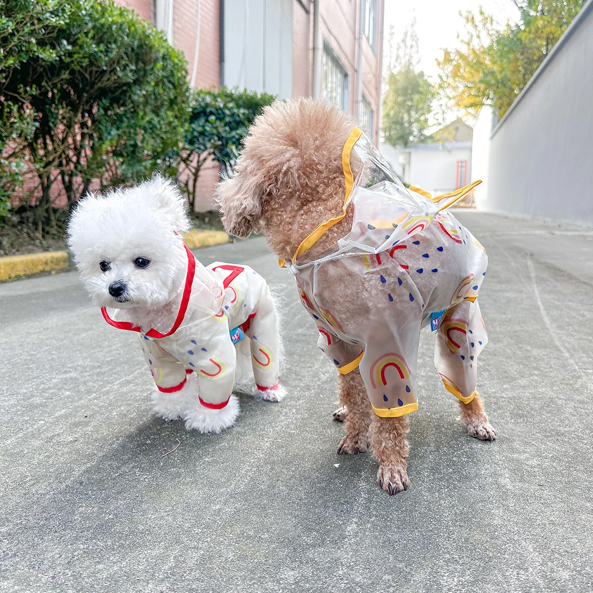 펫 서클 봄 여름 신제품 고양이 강아지 의류 레인보우 레인코트 레드 장마옷