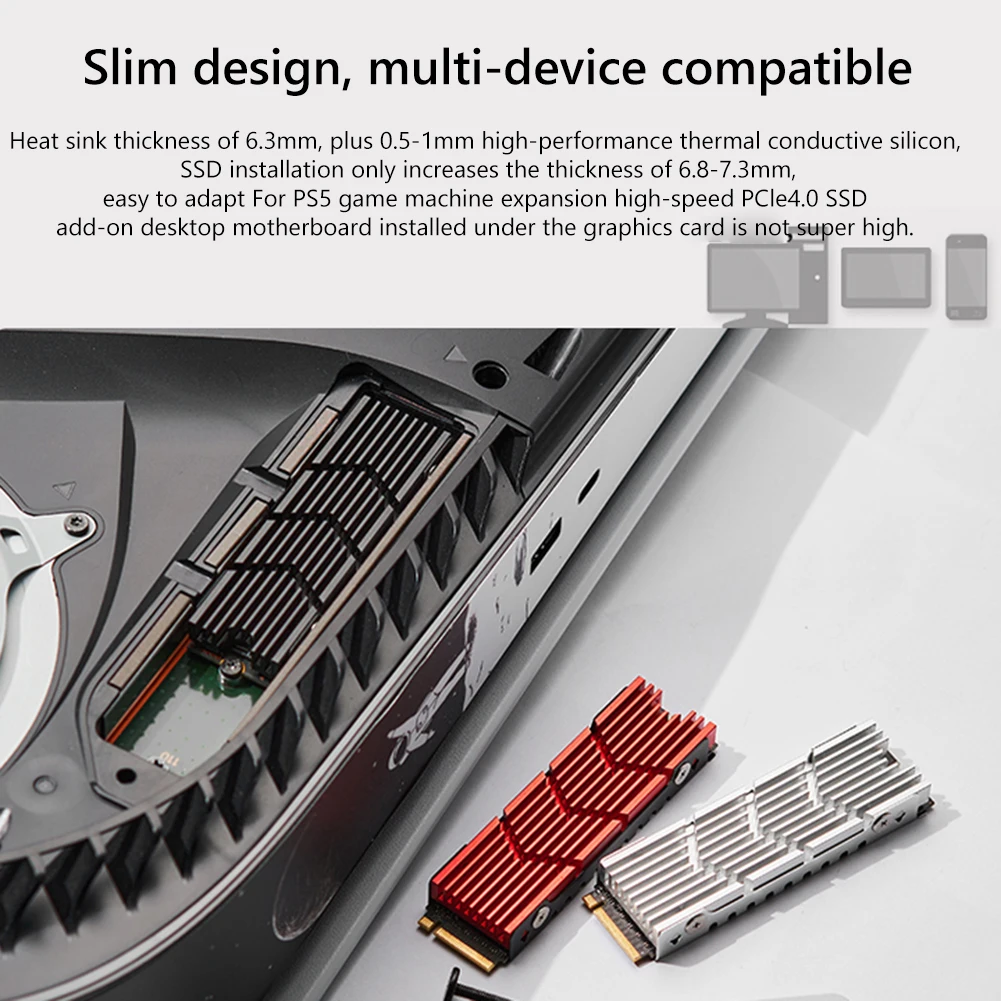 M.2 2280 SSD Radiator NVME NGFF Solid State Hard Disk Cooler Aluminum Alloy with Thermal Silicone Pad for PS5 Game Console