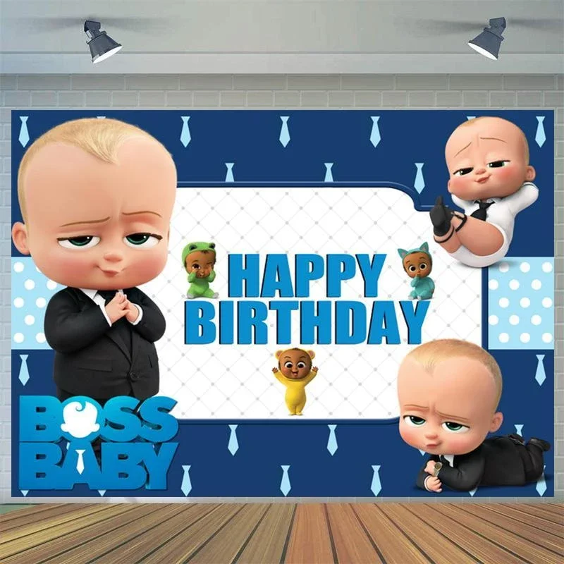Cartoon Boss Baby Backdrop Blue Party Background Boy Birthday Party Decorates Supplies Children Photo Photography Studio Banner
