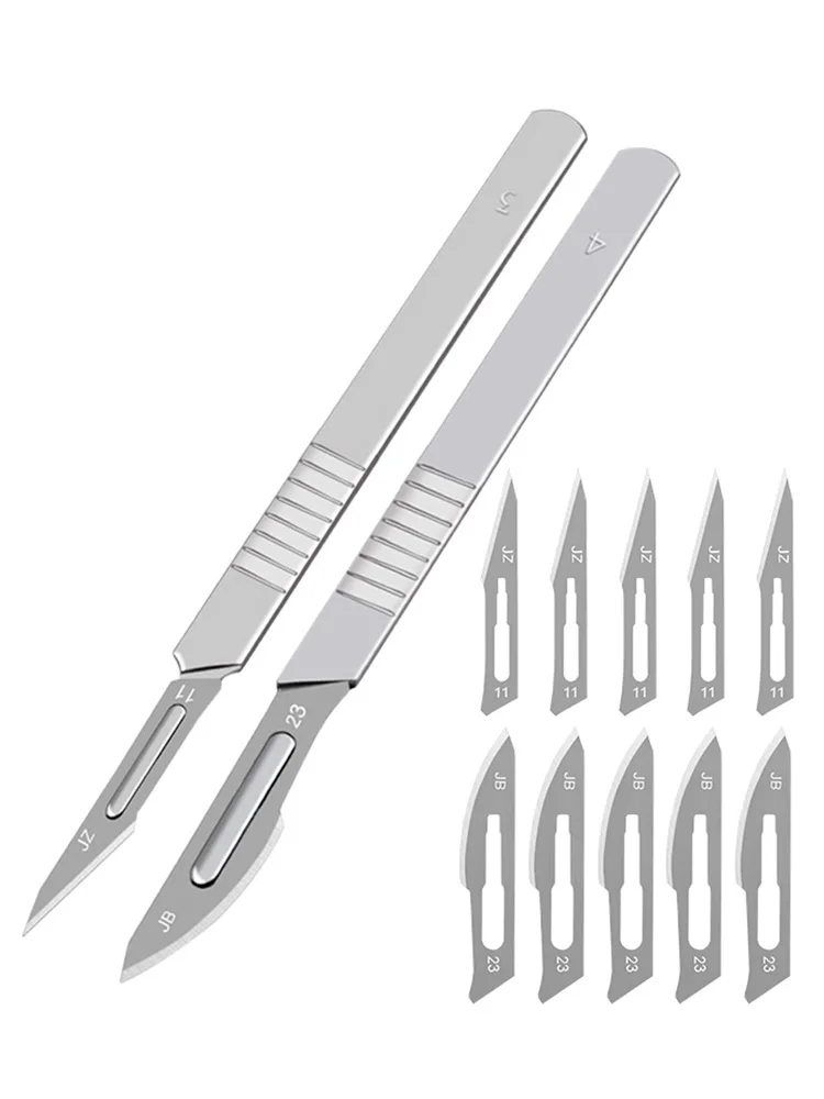 10 Stück 11 # 23 # Chirurgische Skalpellklingen aus Kohlenstoffstahl + 1 Stück Griff Skalpell DIY Schneidwerkzeug PCB Reparatur Tier Chirurgisches Messer – Detail 1