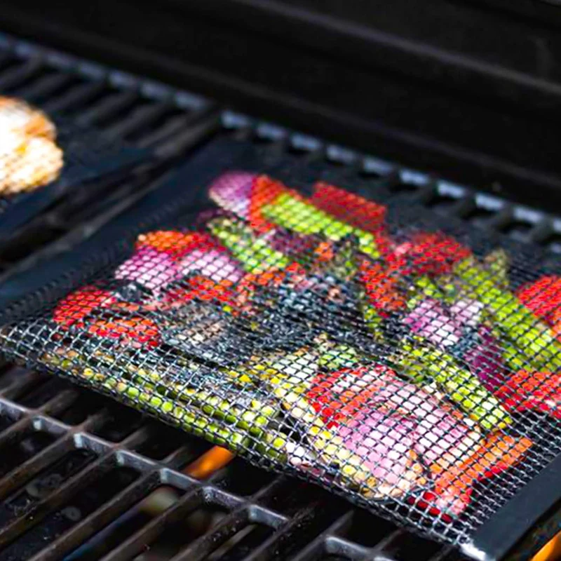 Bbq Grill Mesh Bag, Non-Stick Bbq Grill Bag Reusable and Easy To Clean Non-Stick Grid Bag with Brush