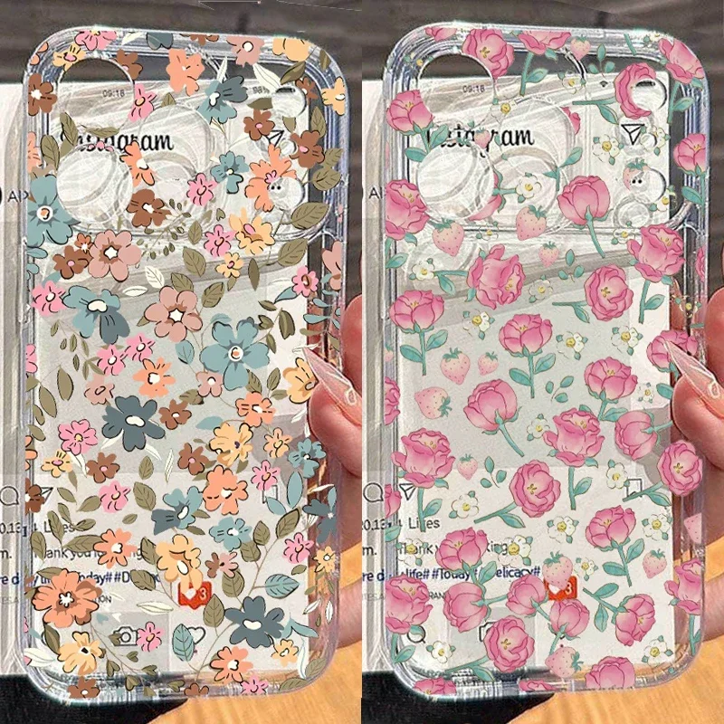 Elegant Clear Floral TPU Phone Case with Leaf Design
