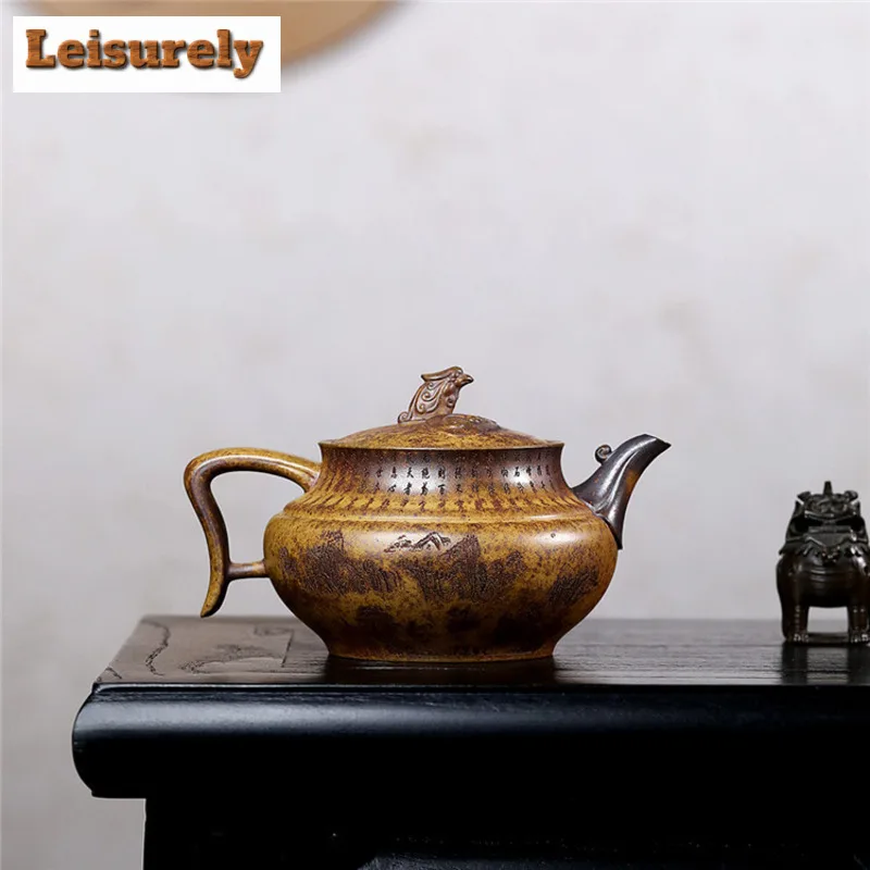 380ml Yixing Purple Clay Teapots Handmade Phoenix Pot Raw Ore Wood-fired Porcelain Mud Kettle With Strainer Zisha Tea Set Craft