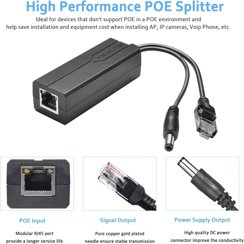 보안 IP 카메라용 IEEE 802.3af/at 표준 파워 오버 이더넷 스플리터 어댑터를 갖춘 POE 스플리터 12V 2A 출력