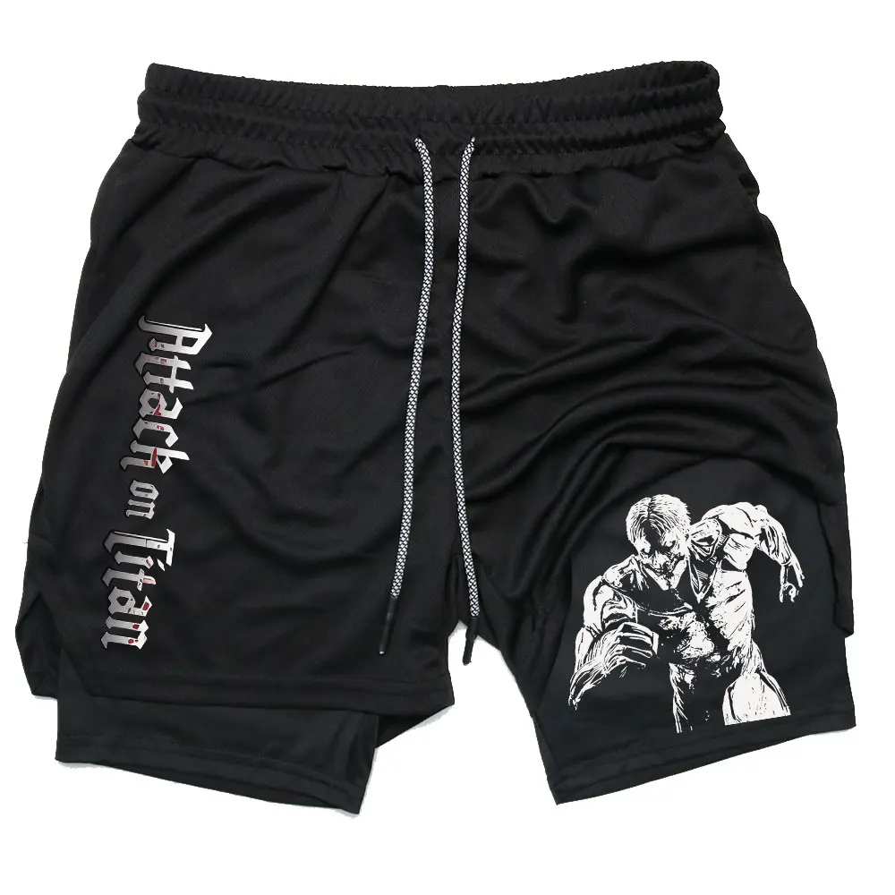 Men Performance Shorts Anime Attack On Titan Print Gym Shorts Summer Sports Fitness Workout Jogging Short Pants 6