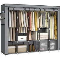 Portable Closet Wardrobe, Clothes Storage Rack Organizer with Cover, Side Pockets, 5 Clothes Hanging Rods 1