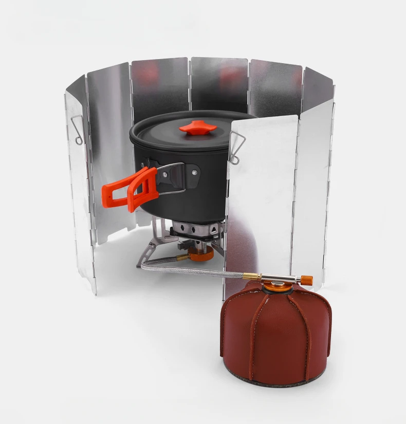 Camping Portable 10 Plates Stove Wind Shield Folding Outdoor Picnic BBQ Gas Burner Windproof Screen Guard Cookware Supplies